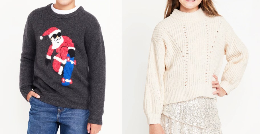 boy and girl modeling sweaters