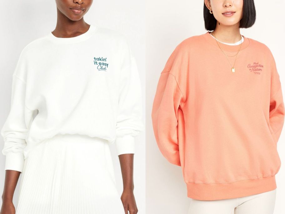 Stock images of two women wearing Old Navy Sweatshirts