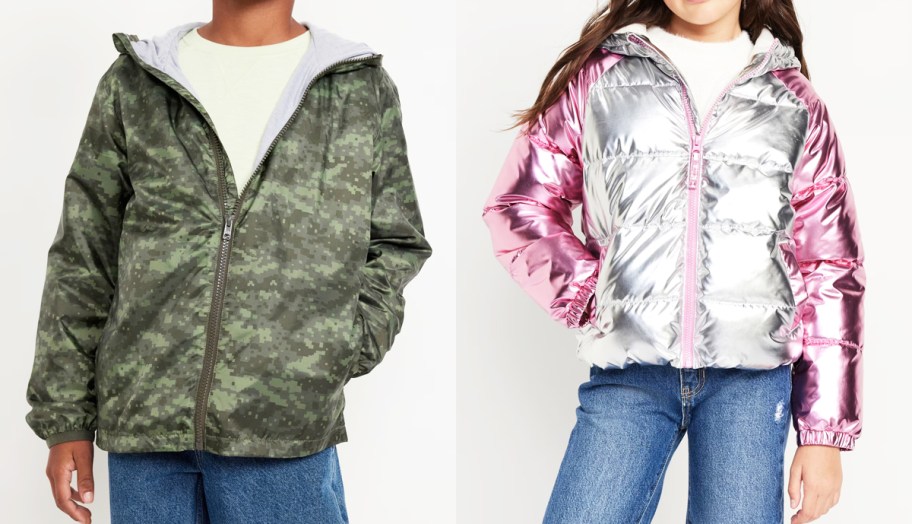 two kids modeling jackets