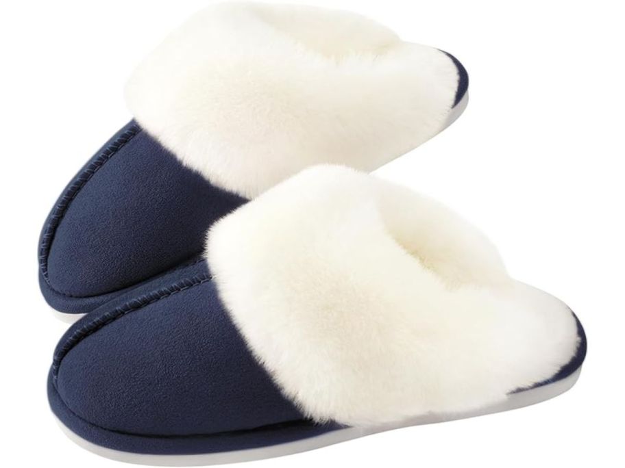 Parlovable Women's Cozy Fur Slippers in blue