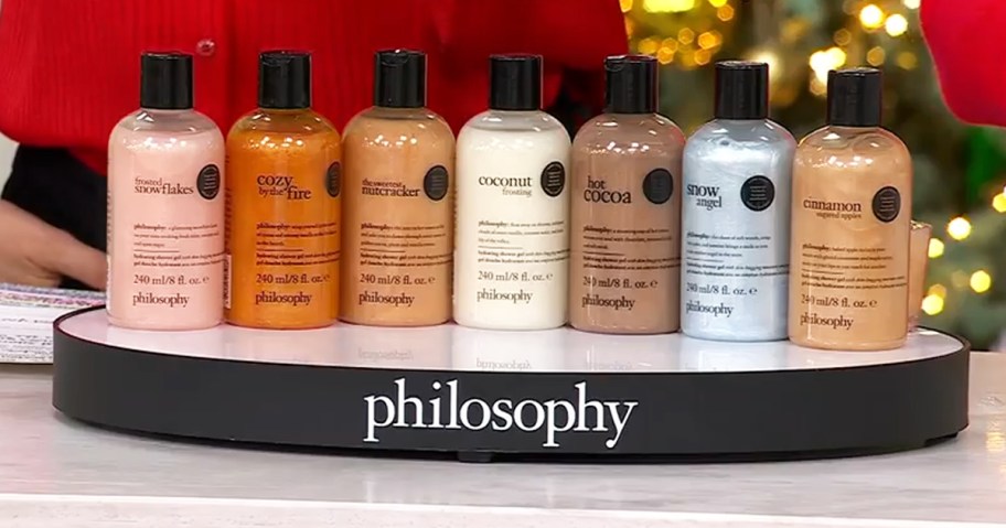 philosophy shower gels on display