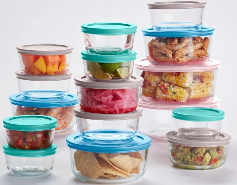 Pyrex food storage containers with pastel lids