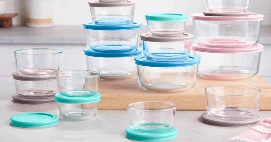 a 32-piece Pyrex Food Storage Set with Pastel lids