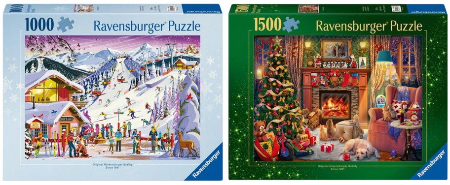 Ravensburger Christmas Slopeside Spirit&nbsp;1,000-Piece Jigsaw Puzzle, Ravensburger Christmas Eve 1,500-Piece Jigsaw Puzzle