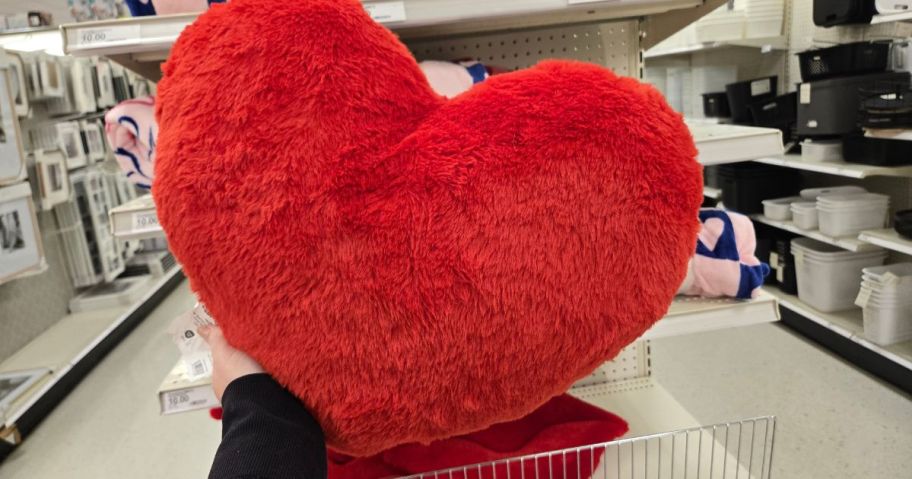 Room Essentials Plush Shaped Heart Throw Pillow - Red in hand in store