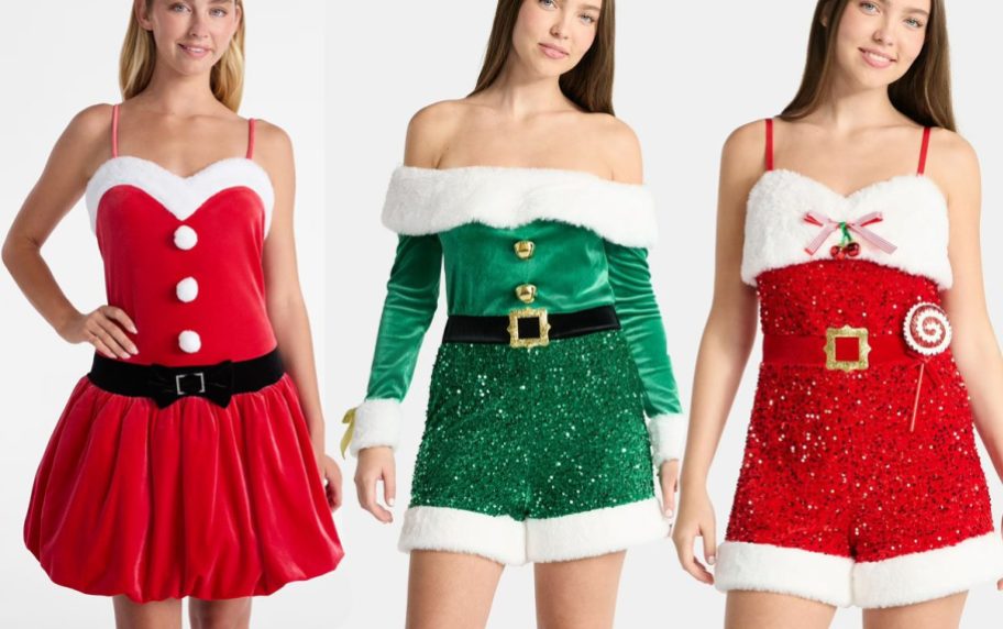 Santa Bubble Dress and two Christmas Rompers from Walmart