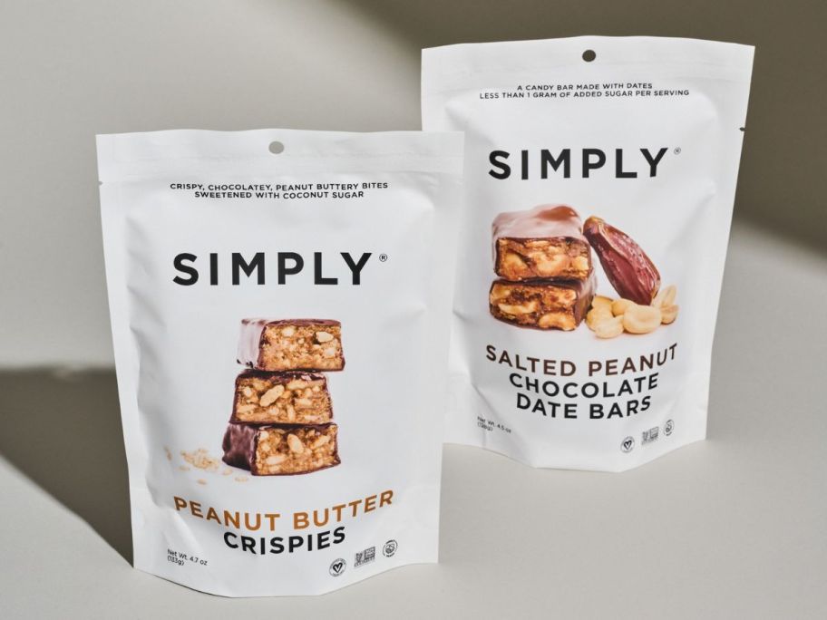 Simply Chocolate bags on counter