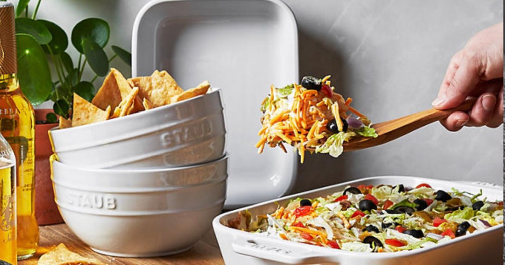 White Staub Ceramic 4-Piece Baking & Dish Set 