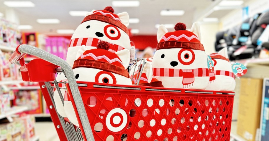 Bullseye Squishmallows in a target cart