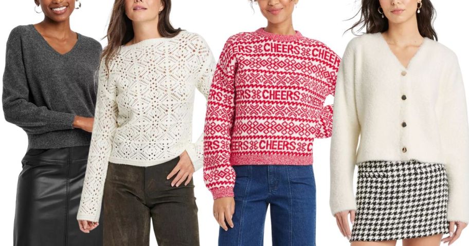 Women wearing Target Holiday Sweaters