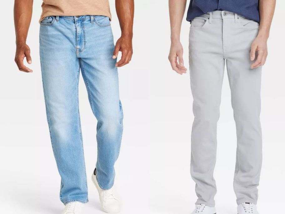two men wearing target jeans in light blue and gray
