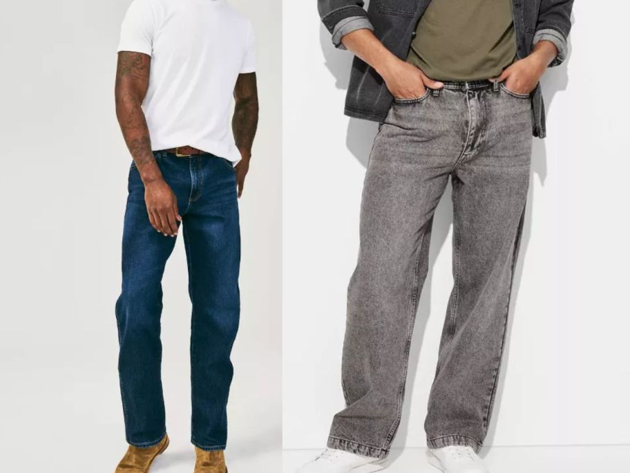 two men wearing target jeans in different shades