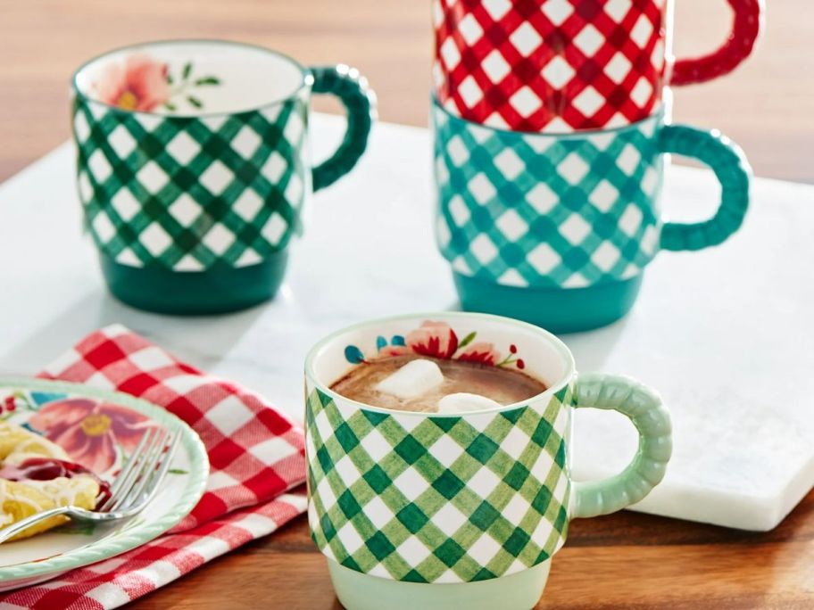 4 Pioneer Woman Stoneware Stacking Mugs