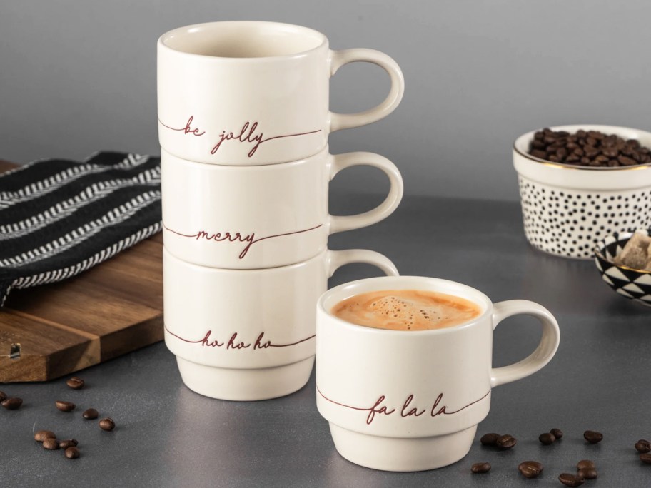 white coffee mugs set with christmas sayings