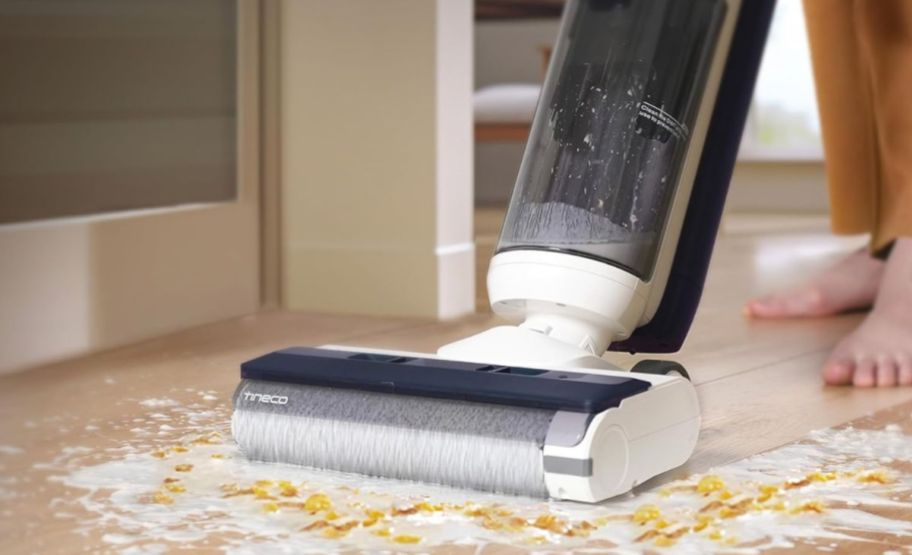 tineco vacuum cleaning up spilled milk and cereal