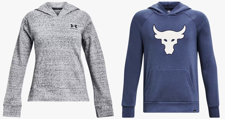 grey and blue under armour hoodies