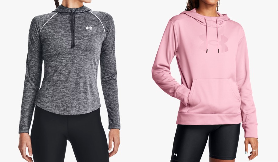 women in grey and pink under armour hoodies