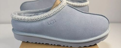 UGG Women's Tasman Slipper in Seafoam on a box