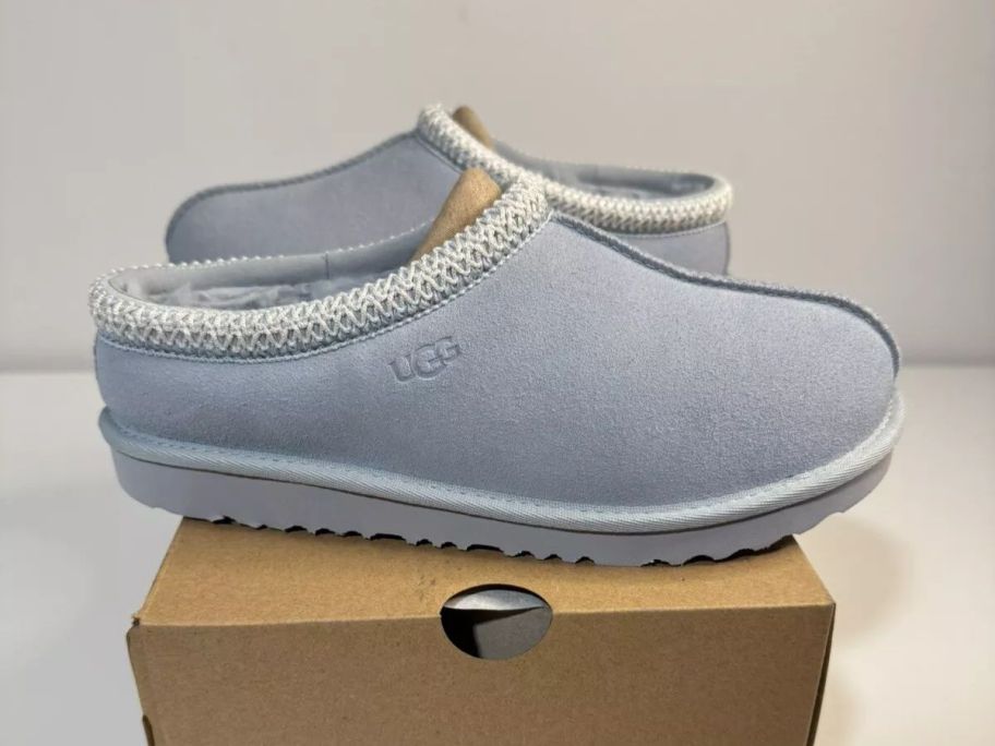 UGG Women's Tasman Slipper in Seafoam on a box