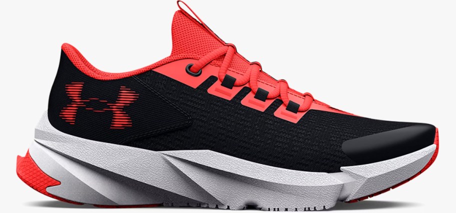 red, black, and grey running shoe