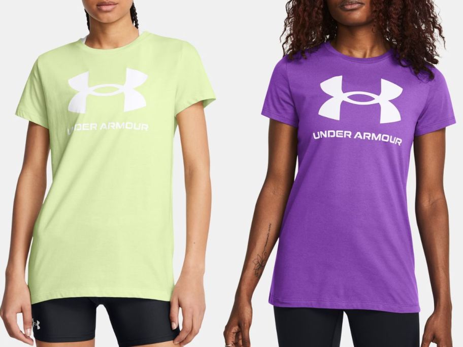 Stock images of two women wearing Under Armour tees