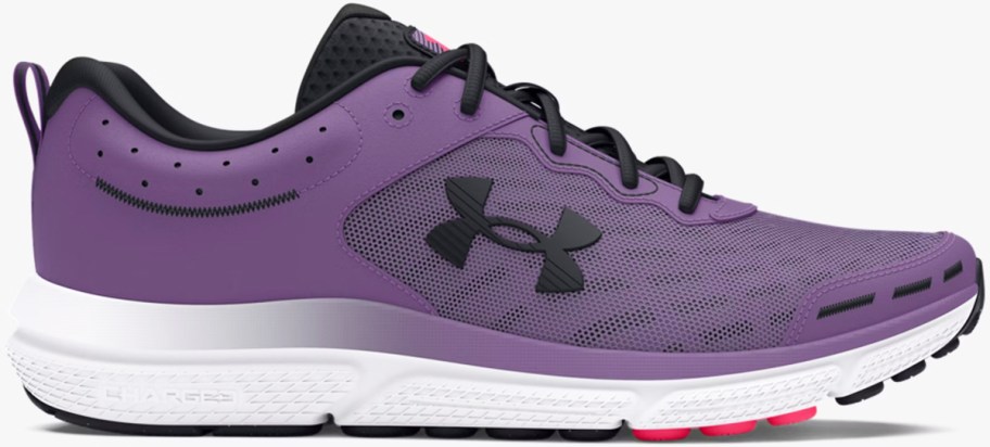 purple, black, and white running shoe