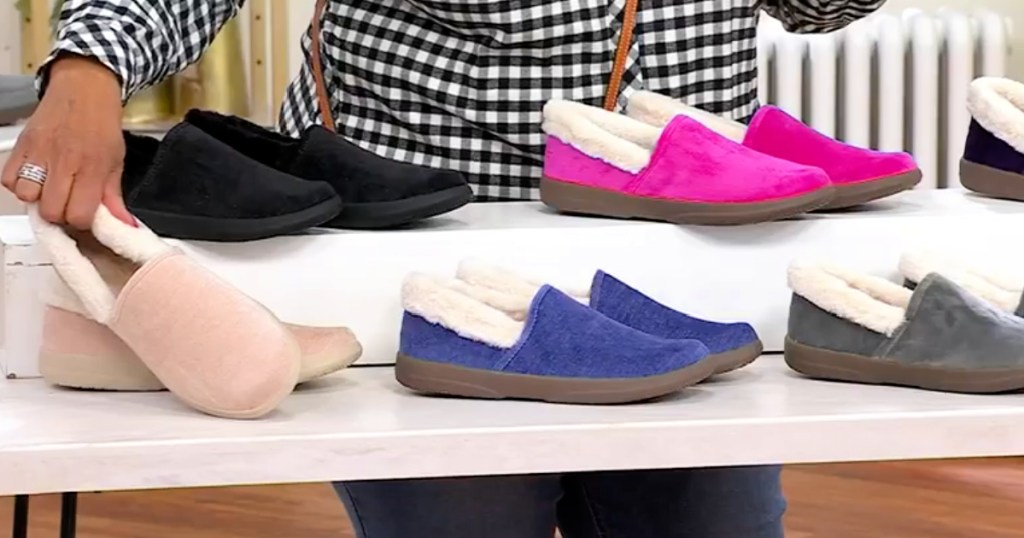 vionic slippers on display at qvc