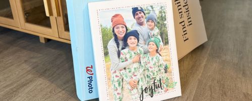 A Walgreens 16x20 Photo Canvas set leaning against the box