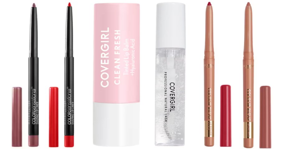 lip liners, lip balm and clear mascara