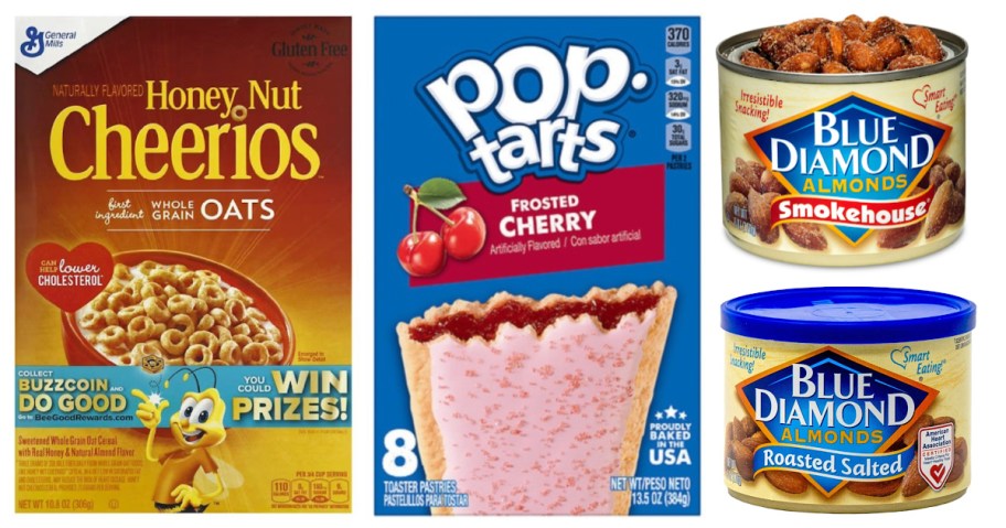 cereal, pop-tarts and almonds in can