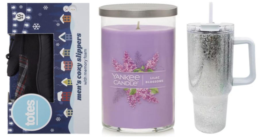 slippers, candle and tumbler