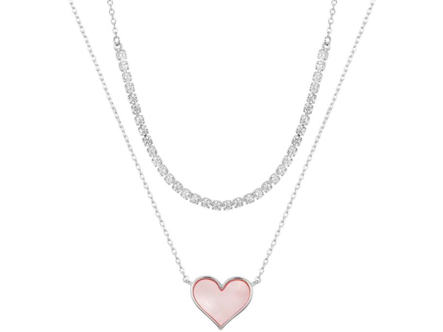 Believe by Brilliance Silver Plated Mother of Pearl Heart and CZ Necklace Set 