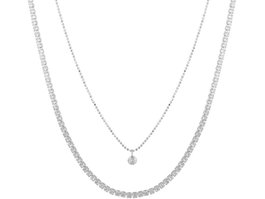 Believe by Brilliance Silver Plated CZ Beaded Chain & Tennis Necklace Set