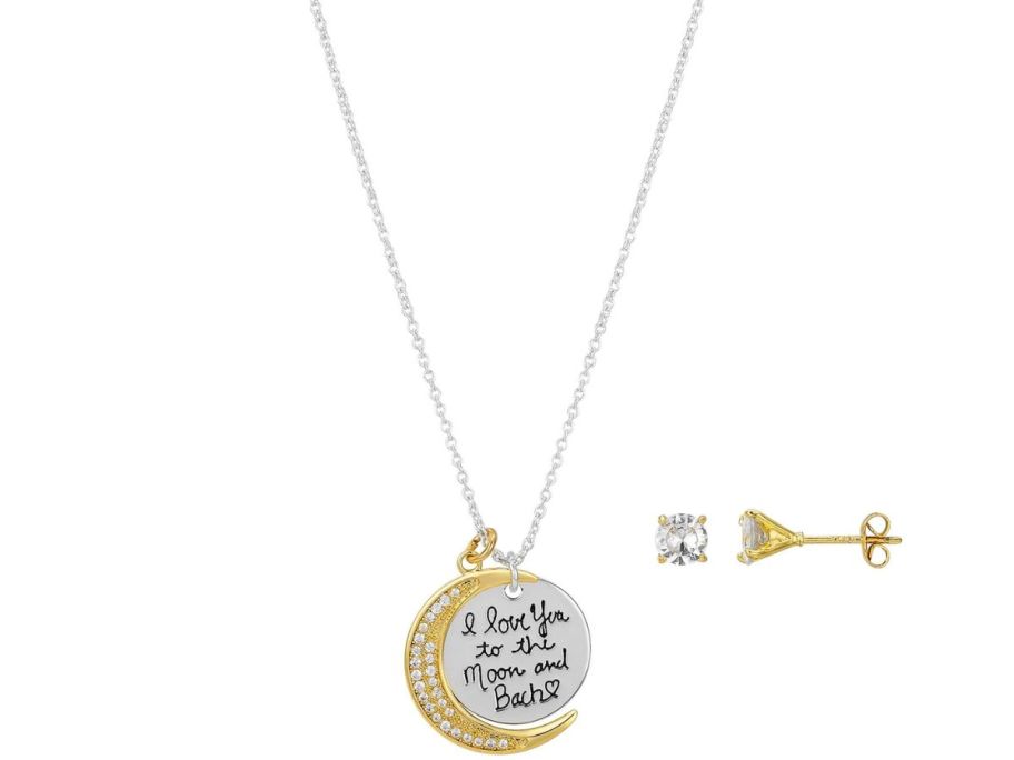 Believe by Brilliance Silver Plated CZ "I Love You to the Moon and Back" Necklace & Earrings Set