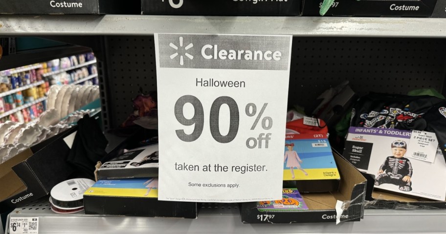 90% off halloween clearance sign at walmart