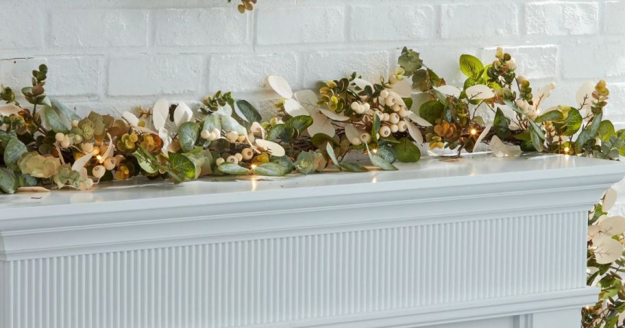 Way to Celebrate 9' Pre-Lit Fall Garland on mantle