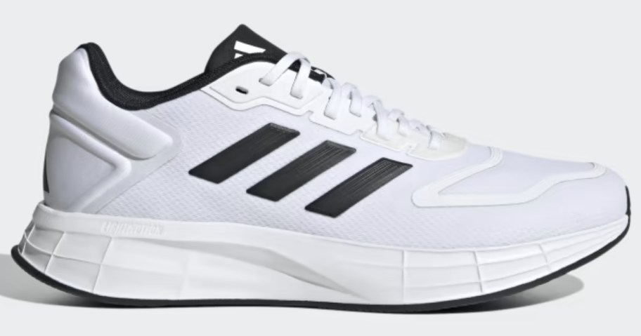 men's white adidas running shoe with black accents