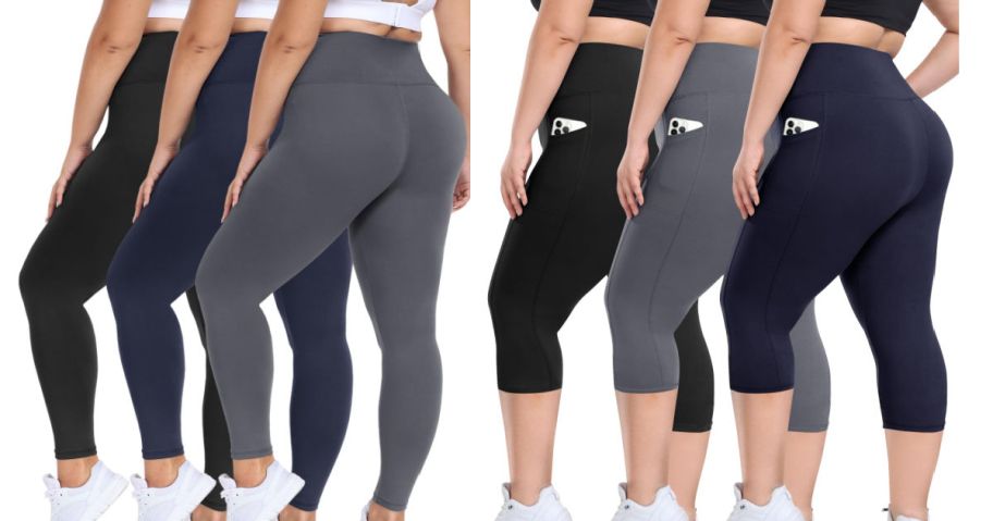 6 women modeling pants in front of a white background