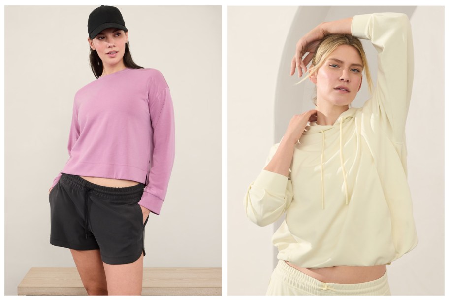 athleta Seasoft Crewneck Sweatshirt and Seasoft Bubble Hem Hoodie