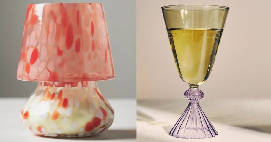 mushroom lamp and glass candle