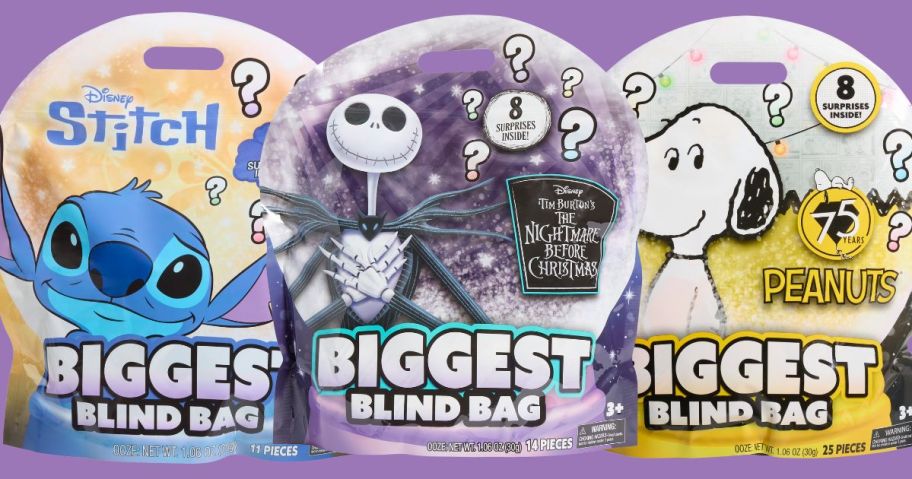 three biggest blind bags against purple background