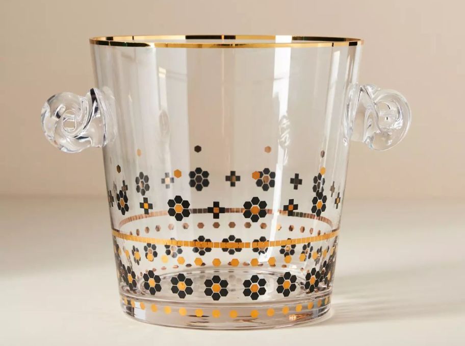 a glass ice bucket