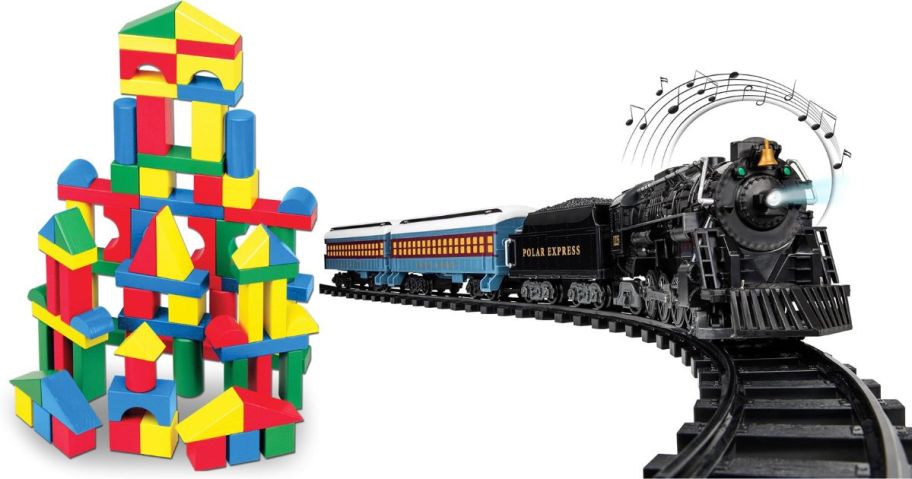 blocks and train set stock images