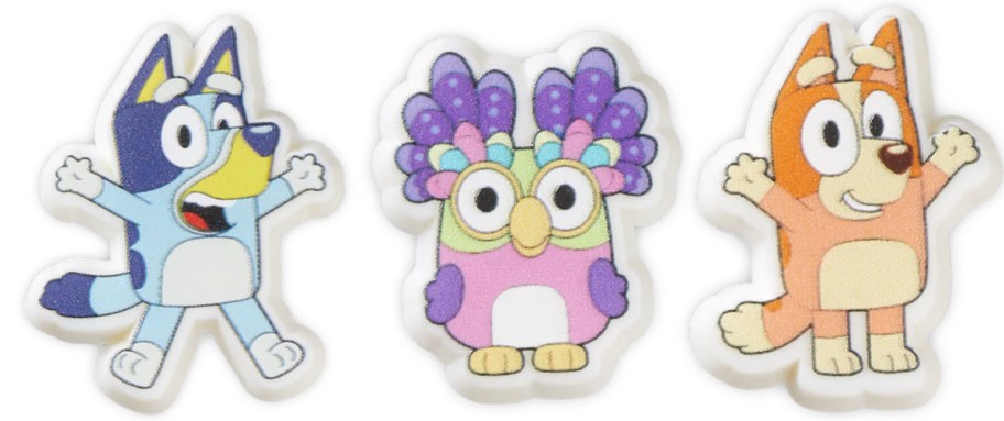 bluey, chatterbox, and bingo jibbitz charms 