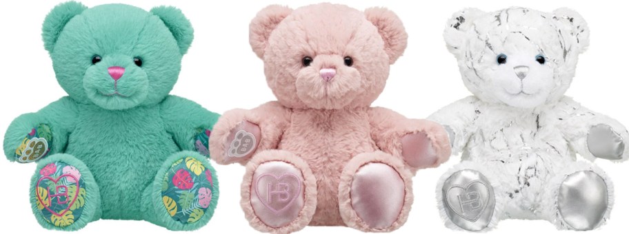 green, pink and white teddy bears 