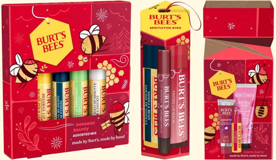 three burt's bees gift sets stock image