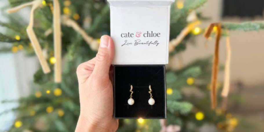 Cate & Chloe 18K Gold Drop Pearl Earrings w/ Gift Box Only $18 Shipped