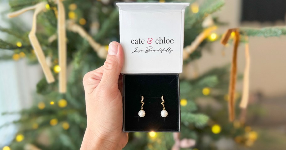 Cate & Chloe 18K Gold Drop Pearl Earrings w/ Gift Box Only $18 Shipped