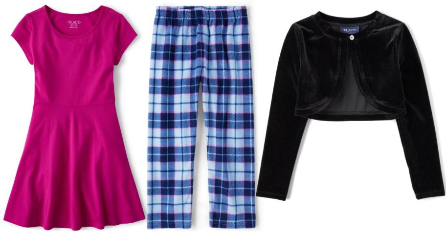 children's place dress, pajama pants, and cardigan