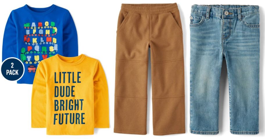 childrens place graphic tees, pants, and jeans